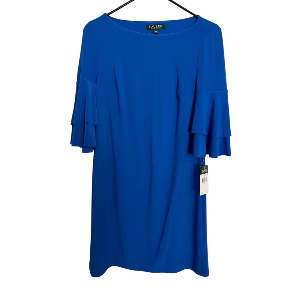 Lauren Ralph Lauren Dress Tiered Bell Sleeve Cocktail Party Royal Blue 2